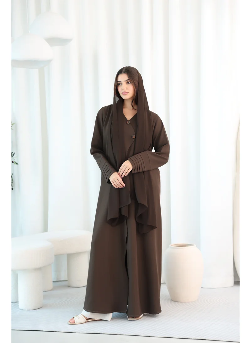 اكسا عباية بأزرار رسمية وأكمام بليسيه بني